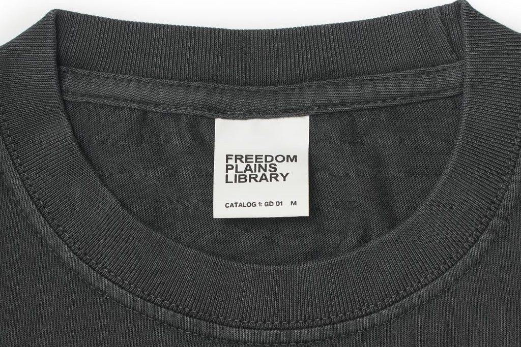FREEDOM PLAINS LIBRARY PIGMENT DYED GARMENT WASHED BLACK 7.4oz Heavyweight Cotton Tee | 250GSM 14/S 100% COTTON &  Japanese Quality