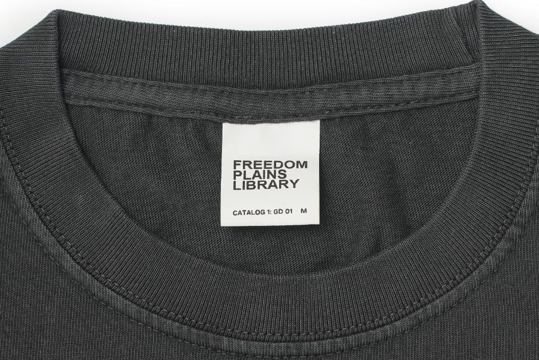 FREEDOM PLAINS LIBRARY PIGMENT DYED GARMENT WASHED BLACK 7.4oz Heavyweight Cotton Tee | 250GSM 14/S 100% COTTON &  Japanese Quality