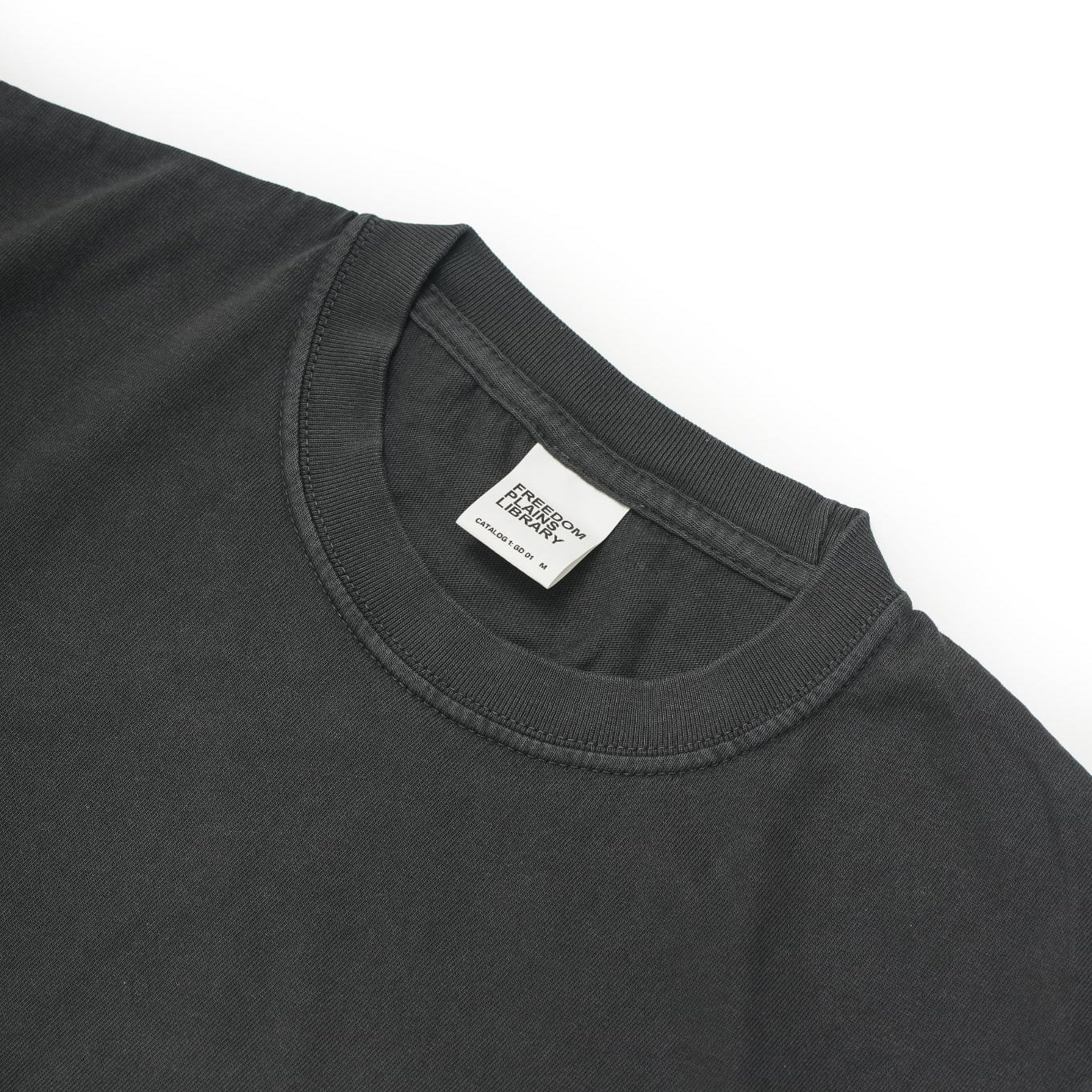 FREEDOM PLAINS LIBRARY PIGMENT DYED GARMENT WASHED BLACK 7.4oz Heavyweight Cotton Tee | 250GSM 14/S 100% COTTON &  Japanese Quality