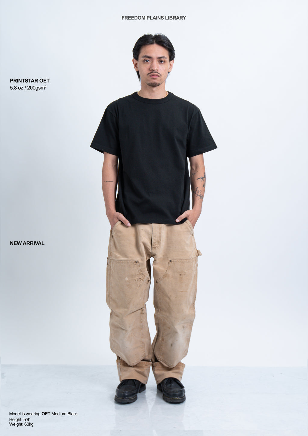 Printstar OET 5.8oz Black Heavyweight Cotton Tee | 200GSM 16/S Premium Structured Fit & Durable Japanese Quality