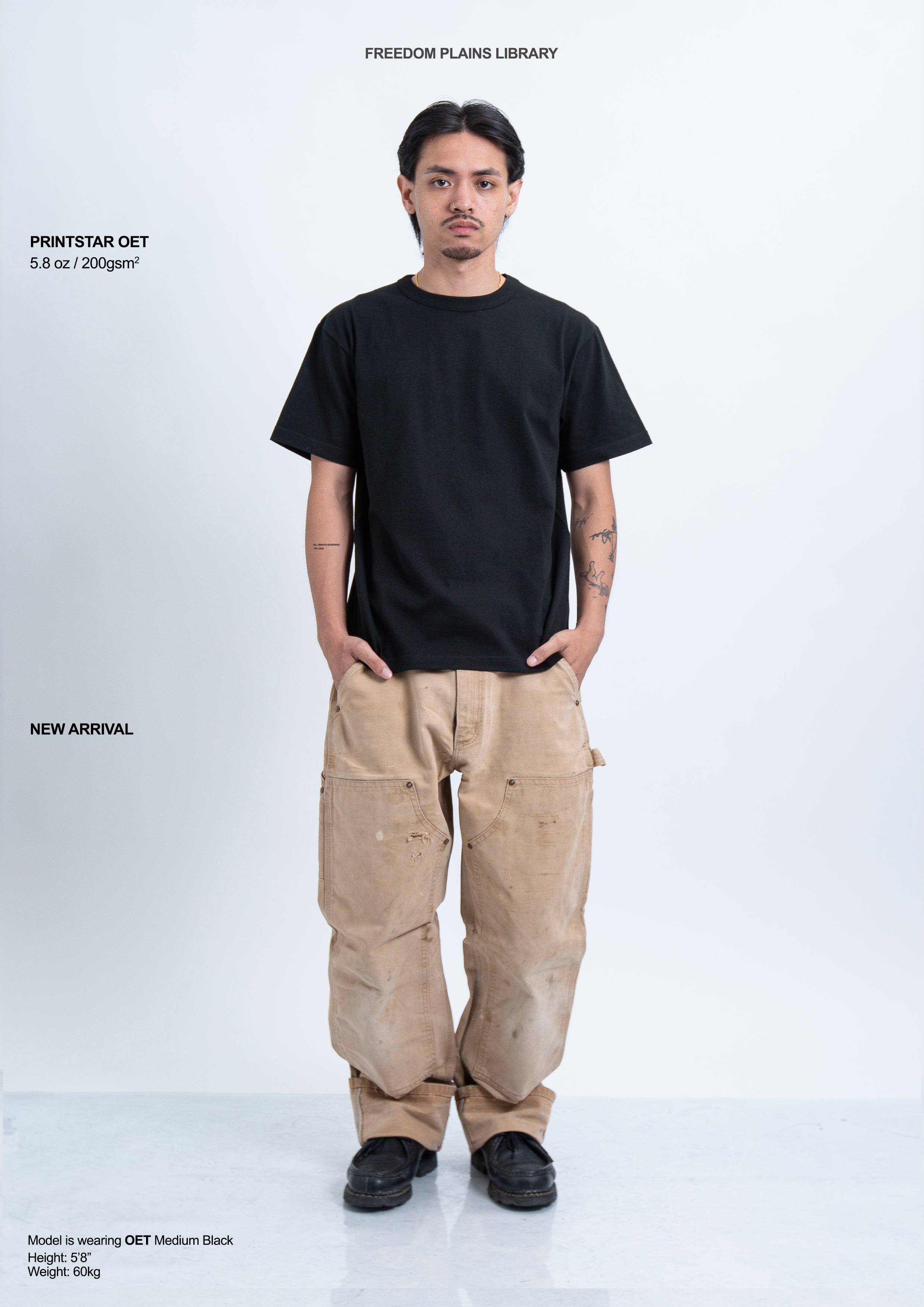Printstar OET 5.8oz Black Heavyweight Cotton Tee | 200GSM 16/S Premium Structured Fit & Durable Japanese Quality