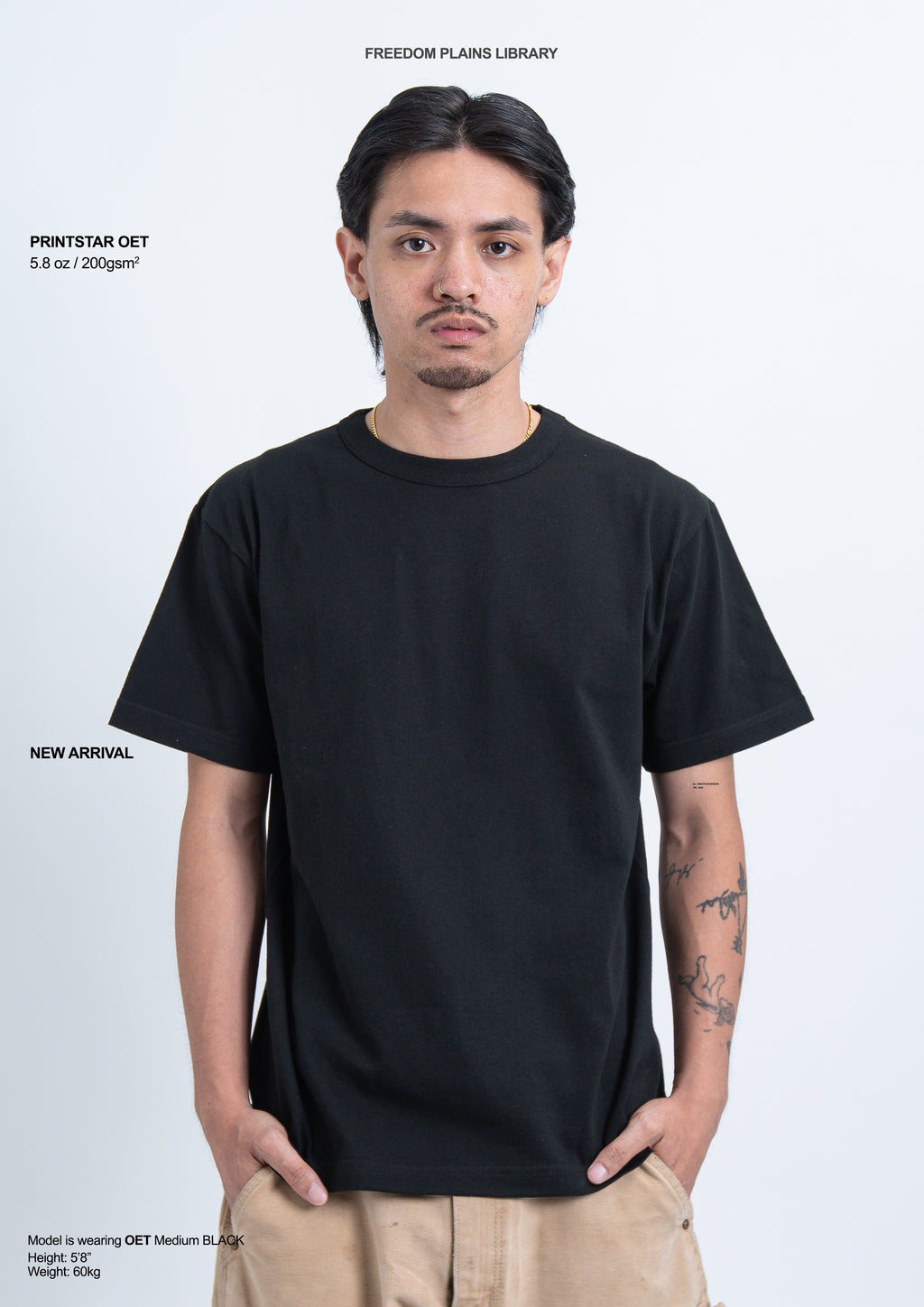 Printstar OET 5.8oz Black Heavyweight Cotton Tee | 200GSM 16/S Premium Structured Fit & Durable Japanese Quality
