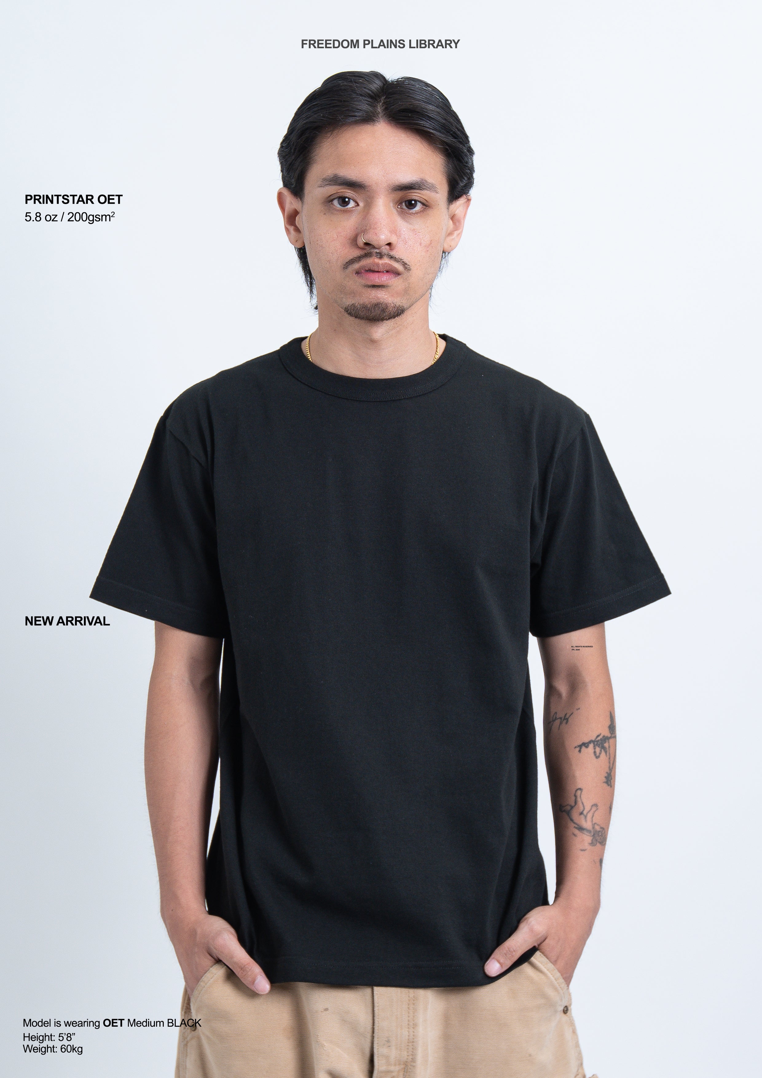 Printstar OET 5.8oz Black Heavyweight Cotton Tee | 200GSM 16/S Premium Structured Fit & Durable Japanese Quality