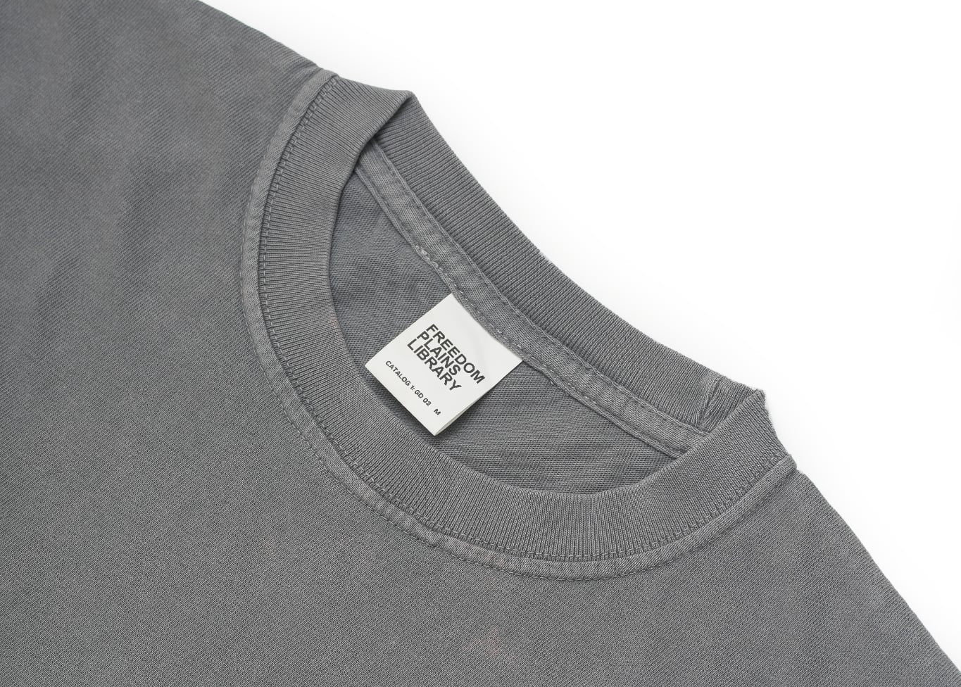 FREEDOM PLAINS LIBRARY PIGMENT DYED GARMENT WASHED GRAY 7.4oz Heavyweight Cotton Tee | 250GSM 14/S 100% COTTON &  Japanese Quality
