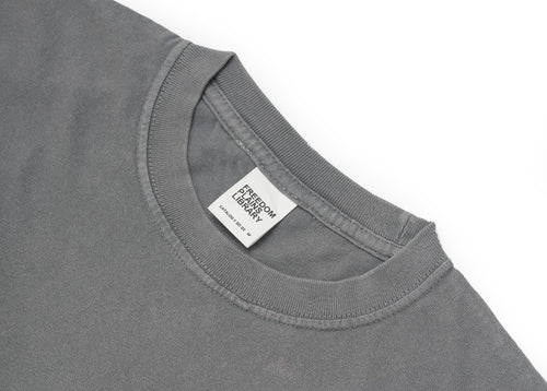 FREEDOM PLAINS LIBRARY PIGMENT DYED GARMENT WASHED GRAY 7.4oz Heavyweight Cotton Tee | 250GSM 14/S 100% COTTON &  Japanese Quality