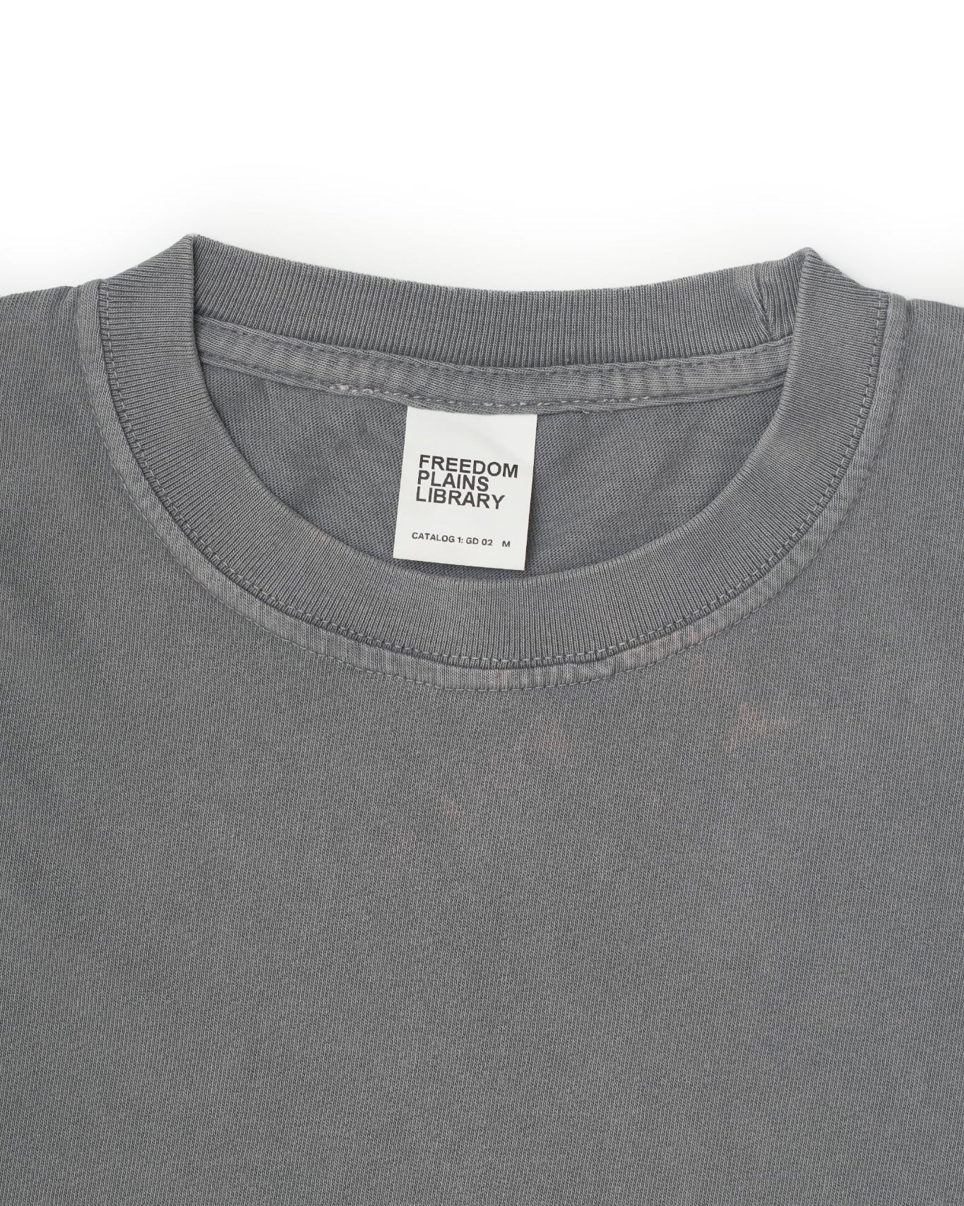 FREEDOM PLAINS LIBRARY PIGMENT DYED GARMENT WASHED GRAY 7.4oz Heavyweight Cotton Tee | 250GSM 14/S 100% COTTON &  Japanese Quality