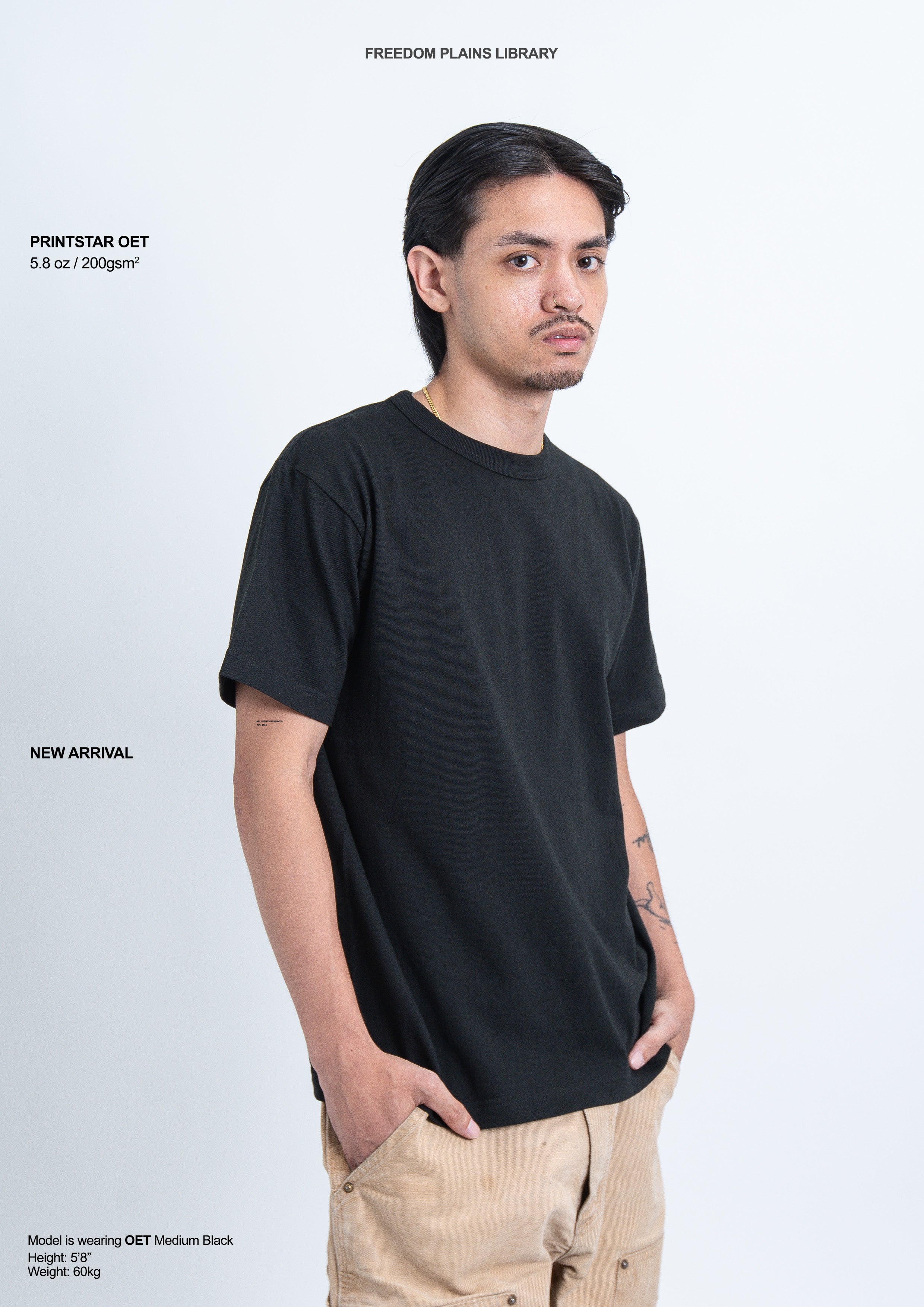 Printstar OET 5.8oz Black Heavyweight Cotton Tee | 200GSM 16/S Premium Structured Fit & Durable Japanese Quality